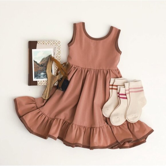 Girlhood Cotton Ruffle Hem Twirl Dress Pink Mauve Tank Style Size 5 - Picture 1 of 9